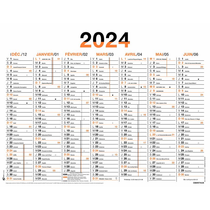 3664447154824-Calendrier Fluo - 7 mois par face - 43 x 55 cm - orange - Oberthur-P_405149400_1-0