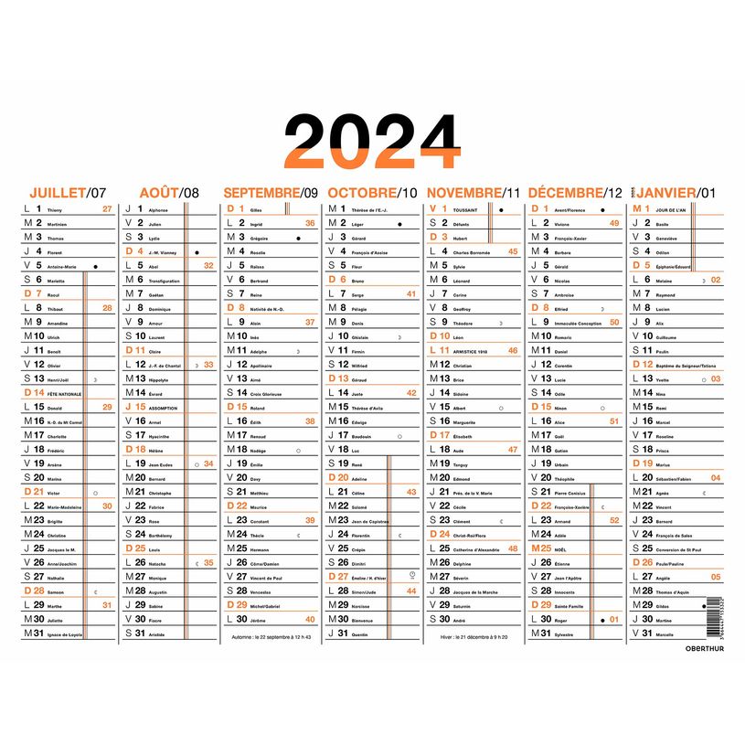 3664447154824-Calendrier Fluo - 7 mois par face - 43 x 55 cm - orange - Oberthur-P_405149400_2-1