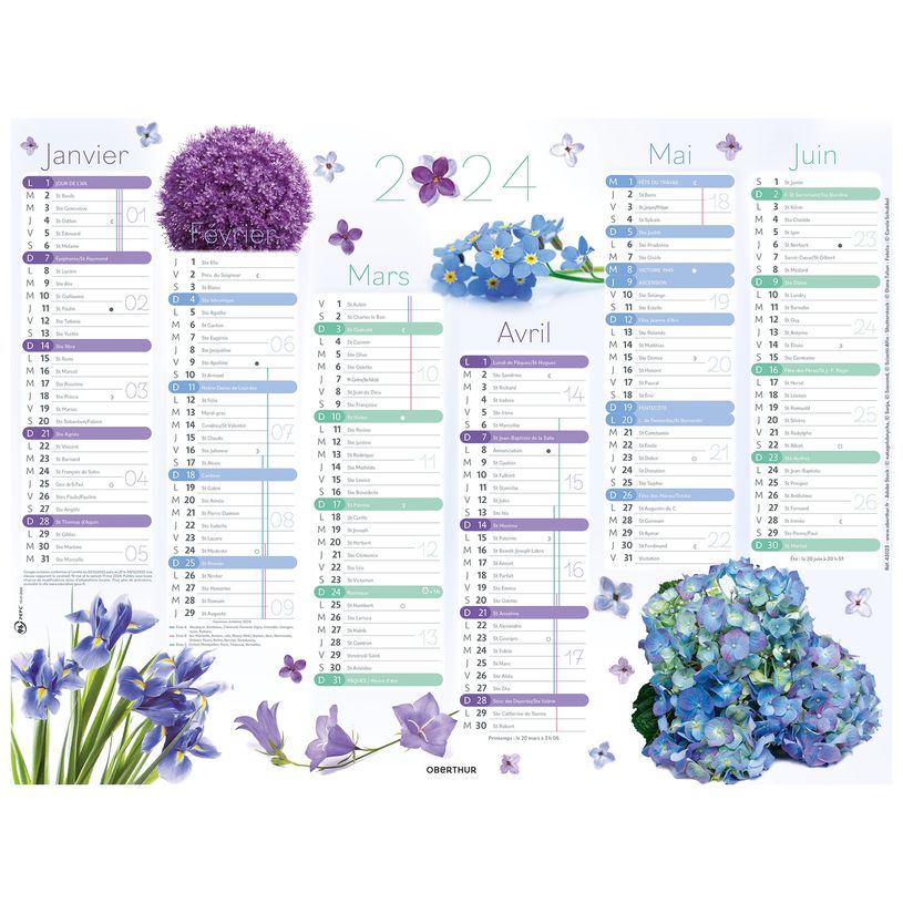 3664447151489-Calendrier Fleurs - 6 mois par face - 21 x 26,5 cm - Oberthur-P_405149406_1-0