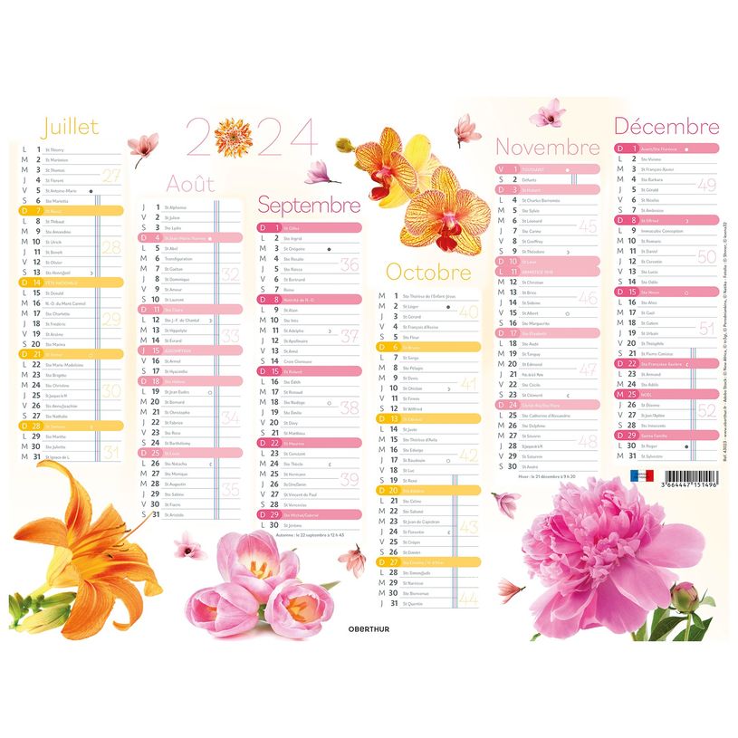 3664447151489-Calendrier Fleurs - 6 mois par face - 21 x 26,5 cm - Oberthur-P_405149406_2-1