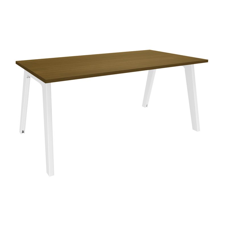 3253310367272-Bureau simple STEELY - L140 cm - Pieds blanc - plateau imitation noyer-P_405150740_1-0