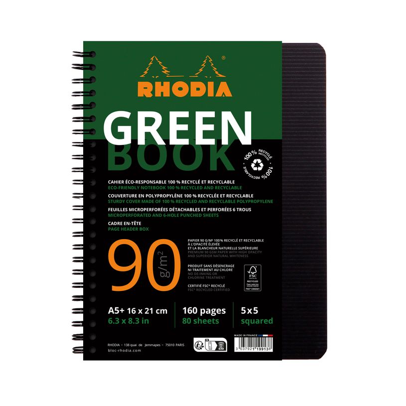 3037921199138-RhodiActive Greenbook - Cahier à spirale 100% recyclé - A5+ (16 x 21 cm) - 160 pages 90 g/m² - p-P_405150825_1-0