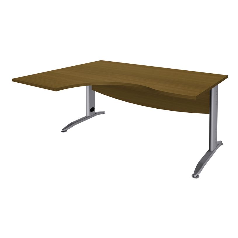 3253310313910-Bureau compact à gauche IDRA - L180 cm - Pied alu - plateau imitation noyer (Pieds de renfort obligat-P_405152437_1-0