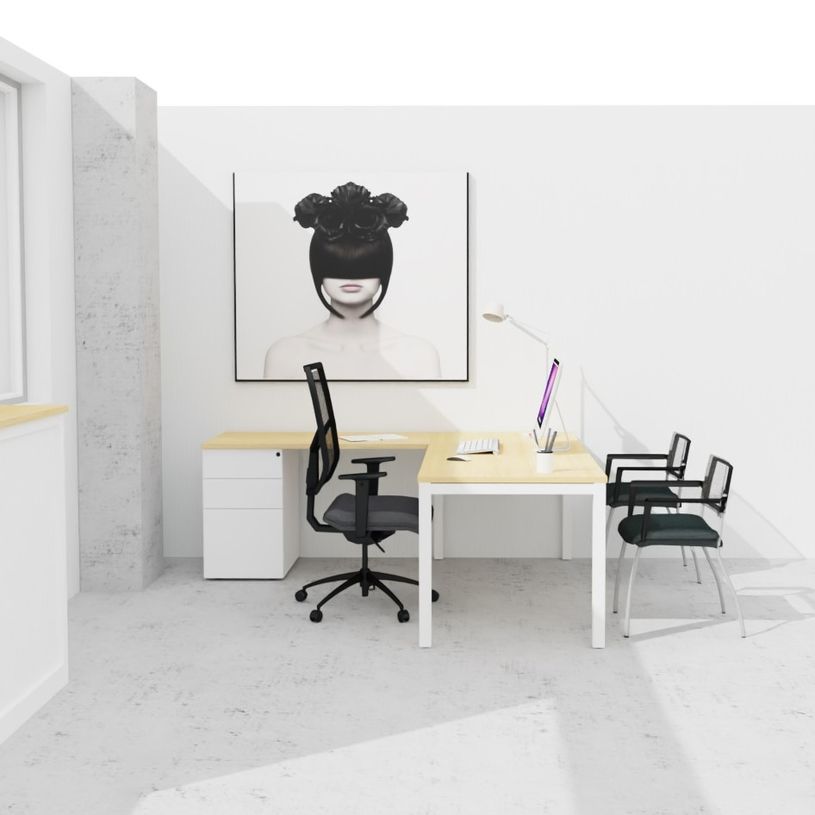 3617350003826-Bureau ARIAL - L160 x P80 cm - plateau imitation chêne clair - pieds blancs-P_405153392_2-1