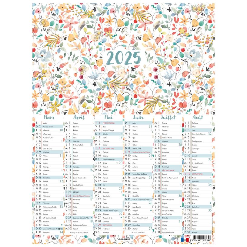 3664447167831-Calendrier Aquarelle - 6 mois par face - 21 x 26,5 cm - Oberthur-P_405161957_2-1