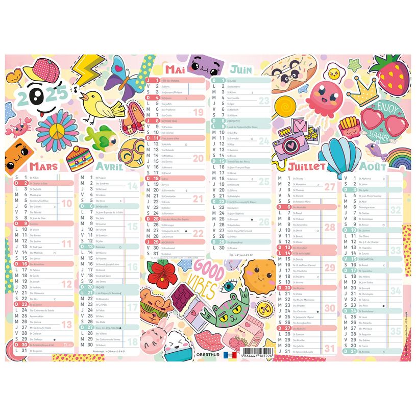 3664447165219-Calendrier Kawaii- 6 mois par face - 21 x 26,5 cm - Oberthur-P_405161983_2-1