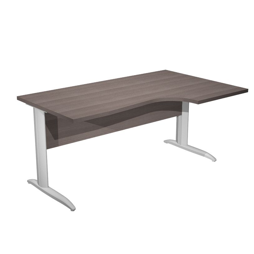 7331920001055-Bureau compact Trend - L160 cm - retour à droite - Pieds métals - plateau imitation frêne Toscan - pied alu - (pied de renfort obligat-P_405165645_1-0