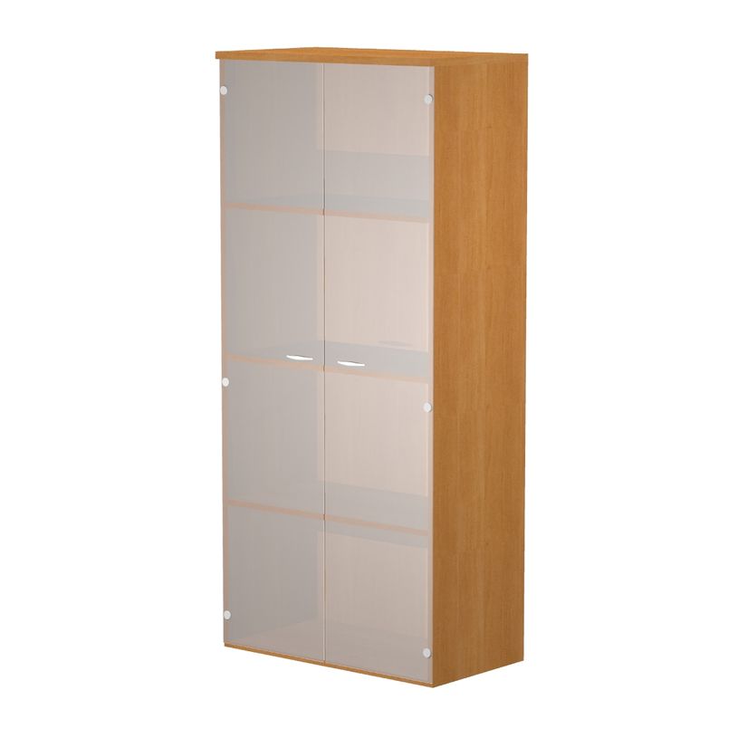 7331920002465-Bibliothèque haute Trend - L80xP35xH180 cm - 2 portes en verre dépoli - imitation aulne-P_405165856_1-0