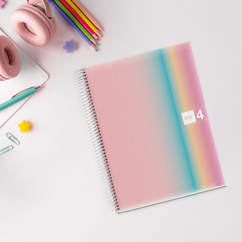8422593040812-Notebook Aurora, A4, quadrillage 5x5 mm, 120 feuilles de 4 couleurs, Miquelrius, West Bay.--2