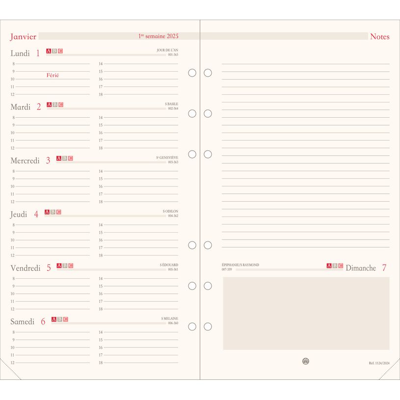 3664447203416-Oberthur - Recharge pour organiseur - 1 semaine par page et 1 page de notes - 9,5 x 19,5 c-P_405186414_1-0