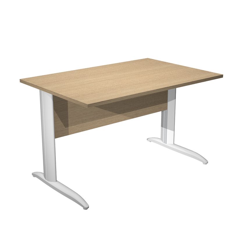 0404052255546-Bureau droit Trend - L140 - Pieds métals - plateau imitation chêne - pied blanc-P_405225554_1-0