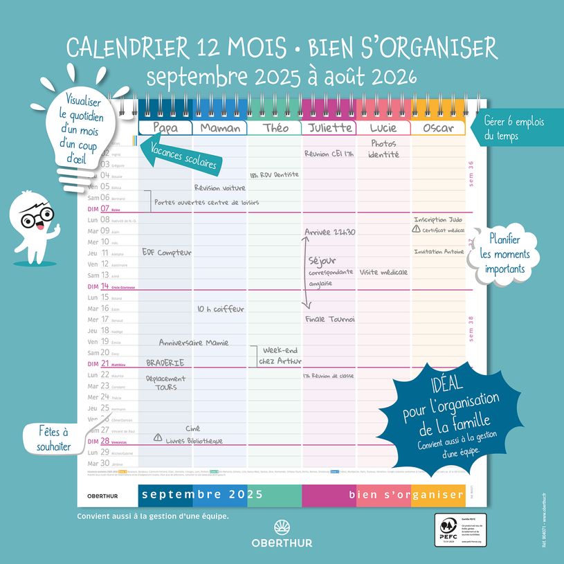 3664447194769-Calendrier mensuel Bien s'organiser - 30 x 30 cm - 12 feuillets - Oberthur-P_405228534_1-0
