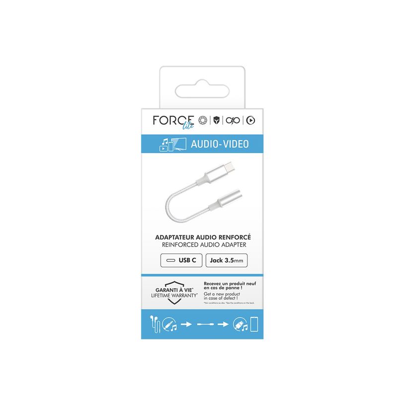 3571211530213-Force Power Lite - USB-C vers adaptateur de prise casque - 24 pin USB-C mâle pour mini-phone stereo 3.5 mm feme-P_405231888_1-3