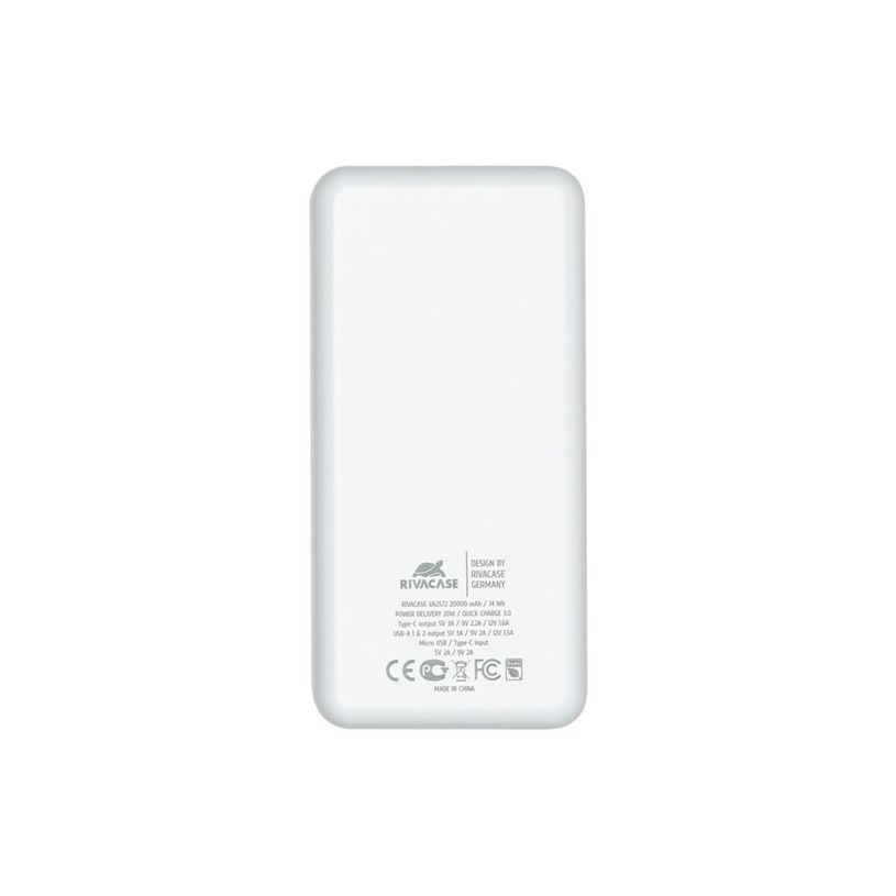 4260709011240-Riva Case Rivapower VA2572 - Banque d'alimentation - 20000 mAh - 74 Wh - 20 Watt - 3 A - QC 3.0, AFC, Huawei Fast Charge, PD 3.0 - 3 connecteurs de sortie (24 pin USB-C, 2 x USB de type A à 9 broches) --P_405231913_9-5