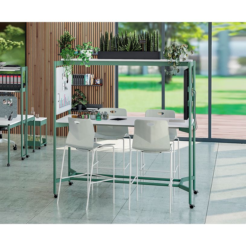 3253310546967-Table Coworking ELKI - L180 - plateau imitation chene gris - pied blanc-P_405232799_3-2