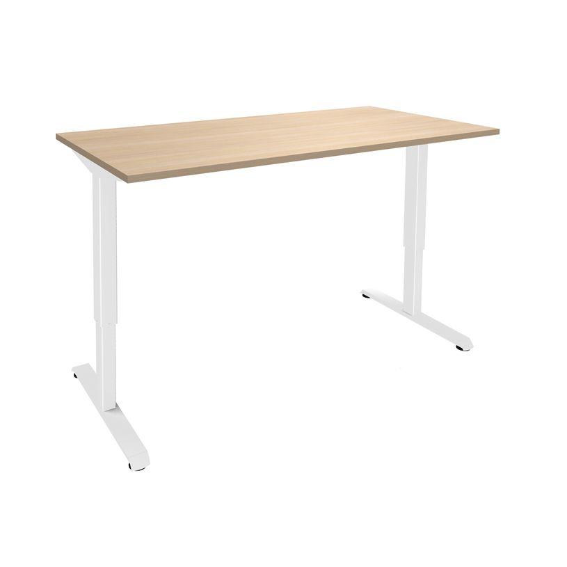3253310160217-Bureau LEVEL - Bureau éléctrique - L120 - pied blanc - plateau Imitation Chêne clair-P_405239209_1-0