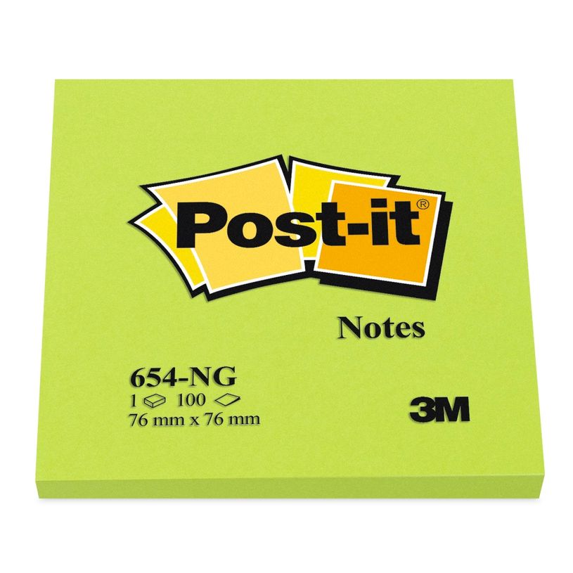 3134375221573-Post-it - 6 Blocs notes - vert néon - 76 x 76 mm-P_623872_1-0