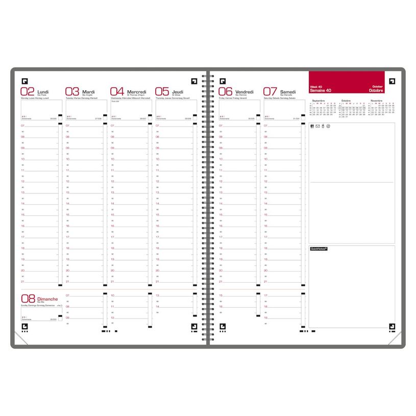 3147280191008-Agenda à élastique Office - 1 semaine sur 2 pages - 15 x 21 cm - gris/noir - Oxford--1