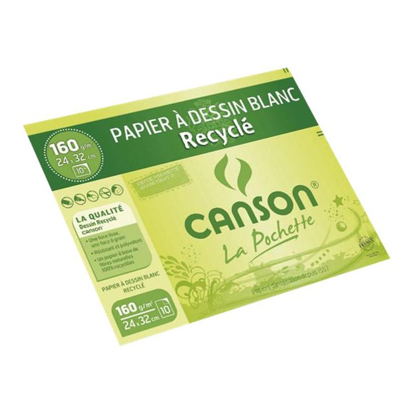 3148957771004-Canson - Pochette papier à dessin recyclé - 10 feuilles - 24 x 32 cm - 160 gr - blanc-P_79144700_1-0