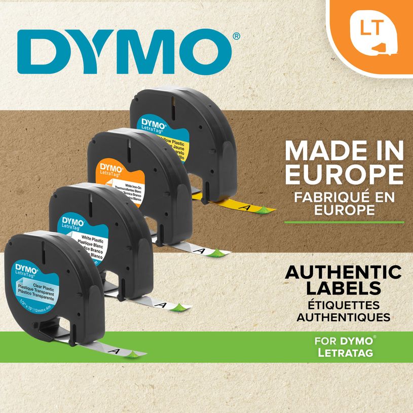 5411313187695-Dymo LetraTag - Ruban d'étiquettes textile auto-adhésives - (12 mm x 2 m) - fond blanc 