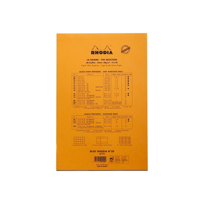 3037920201009-Rhodia Basics - Bloc notes - A4 - 160 pages - grands carreaux - 80g - orange-P_79350394_4-1