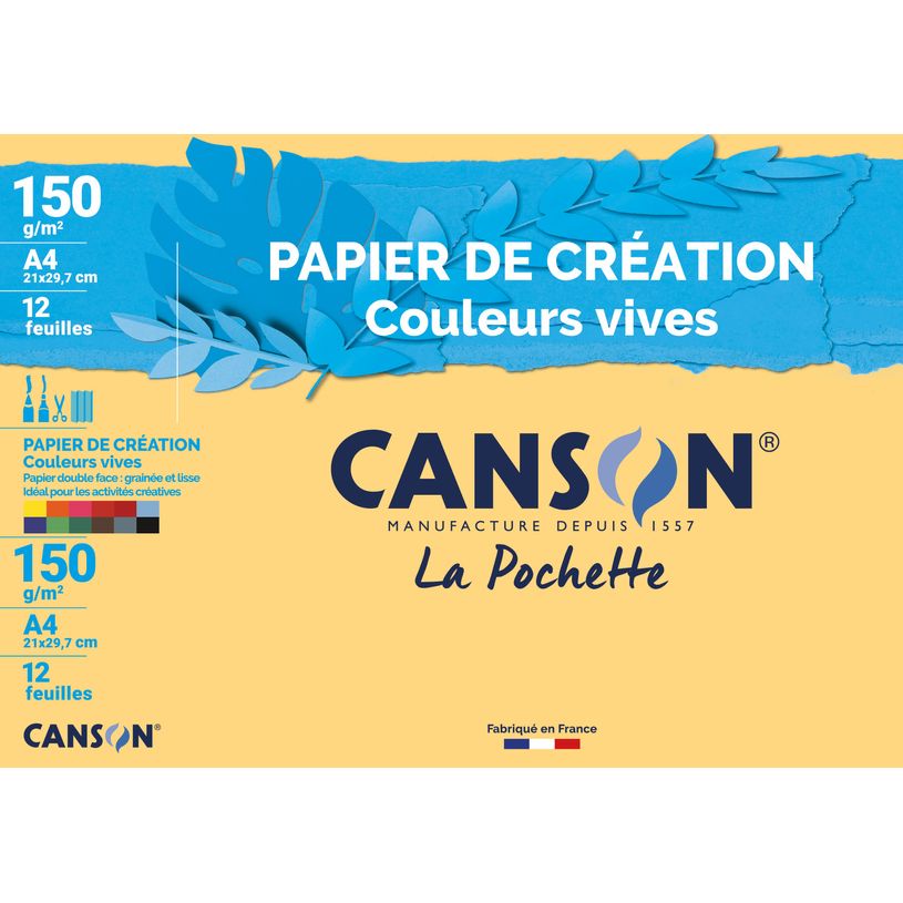 3148950027566-Canson Création - Pochette papier à dessin - 12 feuilles - A4 - 150 gr - couleurs vives-P_79351337_1-0