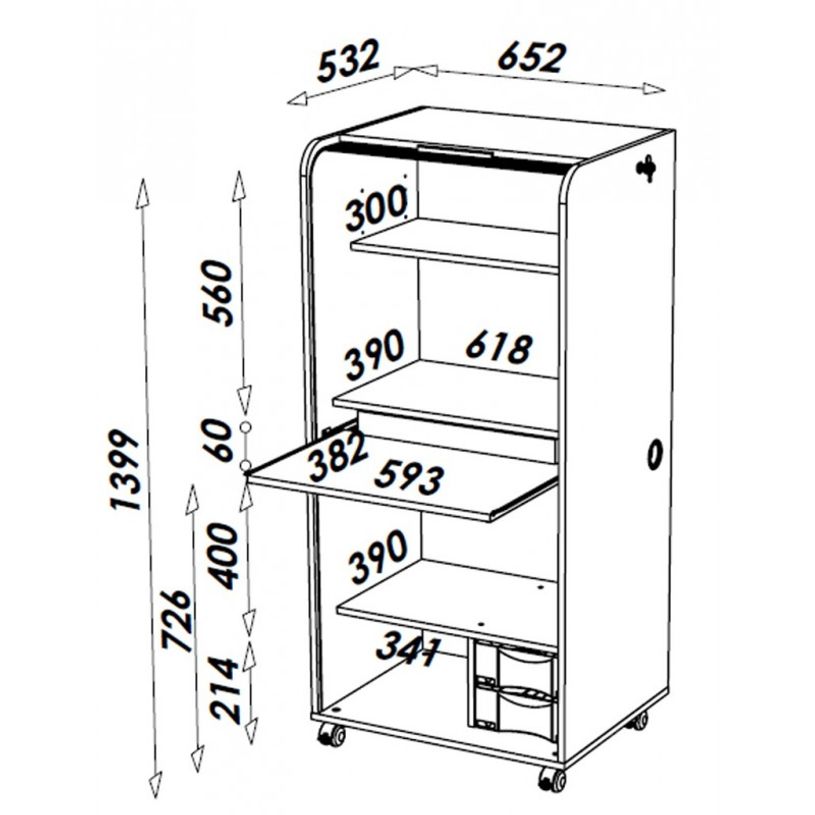 3253311400015-Armoire à rideaux ORGA - 2 tiroirs - H140 cm - Noir-P_79355311_5-3