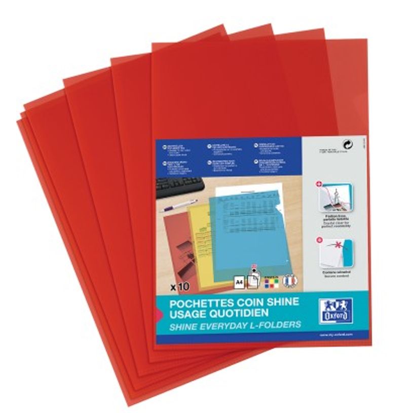 3045050174414-SHINE - 10 Pochettes coin - A4 - pour 25 feuilles - 12/100 - rouge cristal-P_79356713_1-0