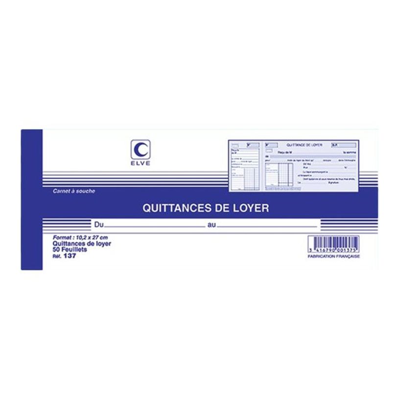 3416790001375-ELVE - Carnet à souche quittances de loyer - 50 feuillets - 10 x 27 cm-P_79362489_1-0