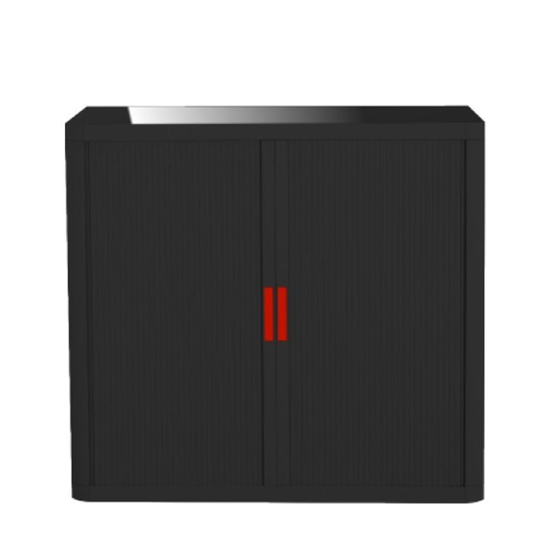 3660141930047-Armoire basse à rideaux EASY OFFICE - 110 x 104 x 41,5 cm - Corps et rideaux noir - Poign