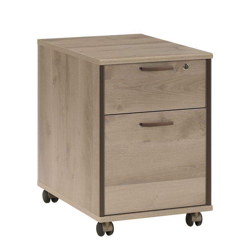 3483600448422-Caisson mobile MAMBO - Profondeur 60 cm - 2 tiroirs - Chêne/chocolat-P_79381466_1-0