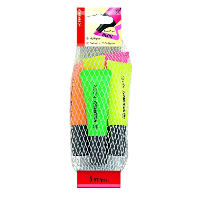 4006381401265-STABILO NEON - Filet 5 surligneurs - orange, 2 jaune, vert, rose-P_79385957_7-0