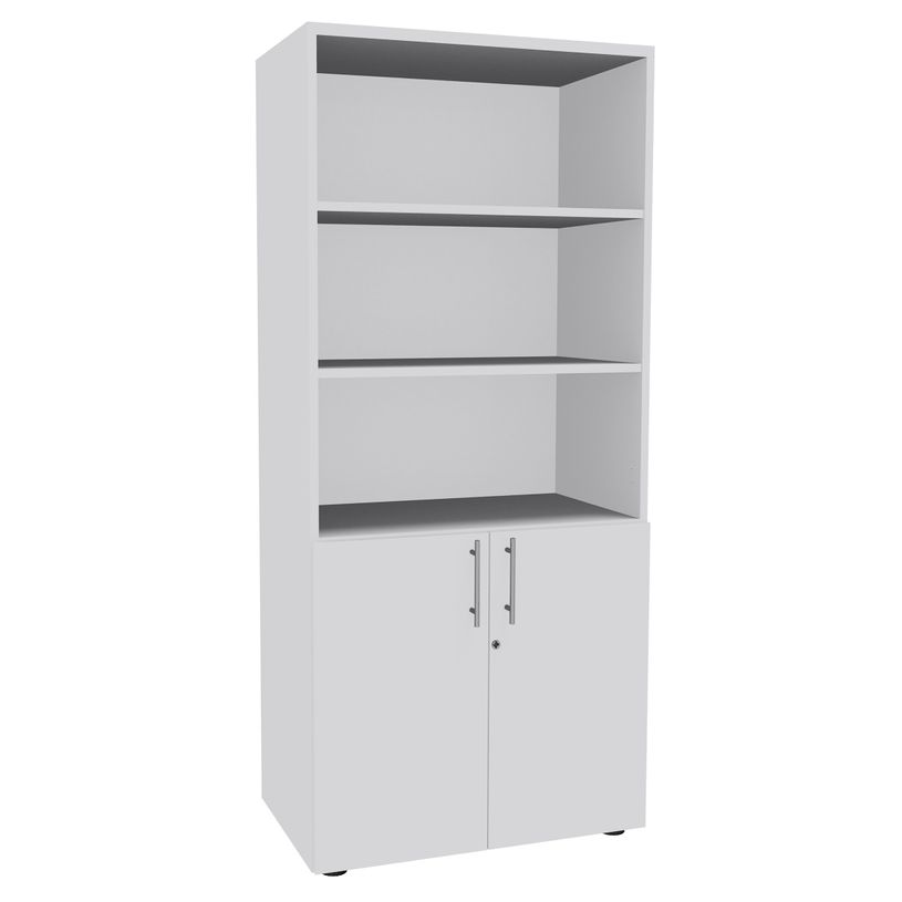 3253310147553-Armoire Bibliothèque haute INEO/LEVEL/STEELY/WOODY - Corps blanc - Portes et dessus Blanc -P_79395870_1-0