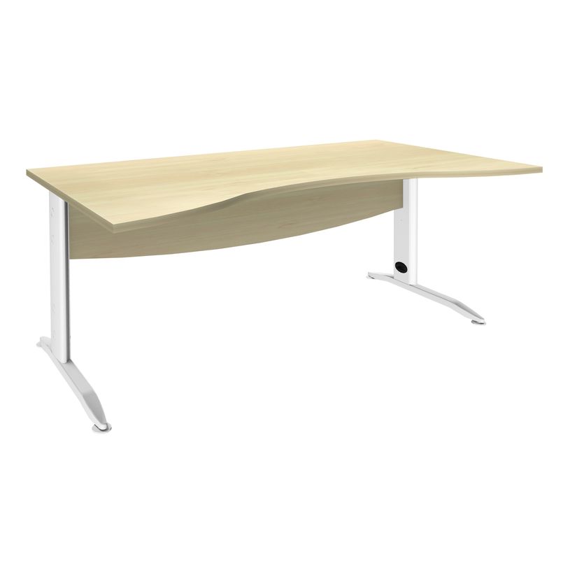 3253310150430-Bureau double vague symétrique IDRA - L180 cm - Pieds blanc - plateau imitation Erable-P_79408672_1-0