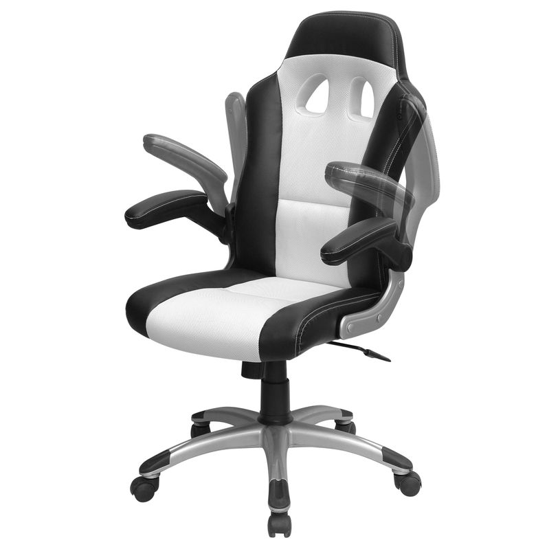 3700339876983-Fauteuil gamer RACER - accoudoirs rabattables - noir et blanc-P_79408870_2-1