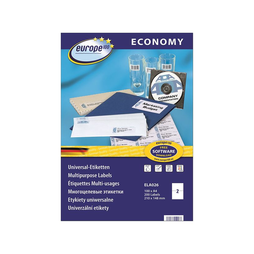 4260167150086-Europe100 - 200 Étiquettes multi-usages blanches - 210 x 148,5 mm - réf ELA026-P_79413488_2-0