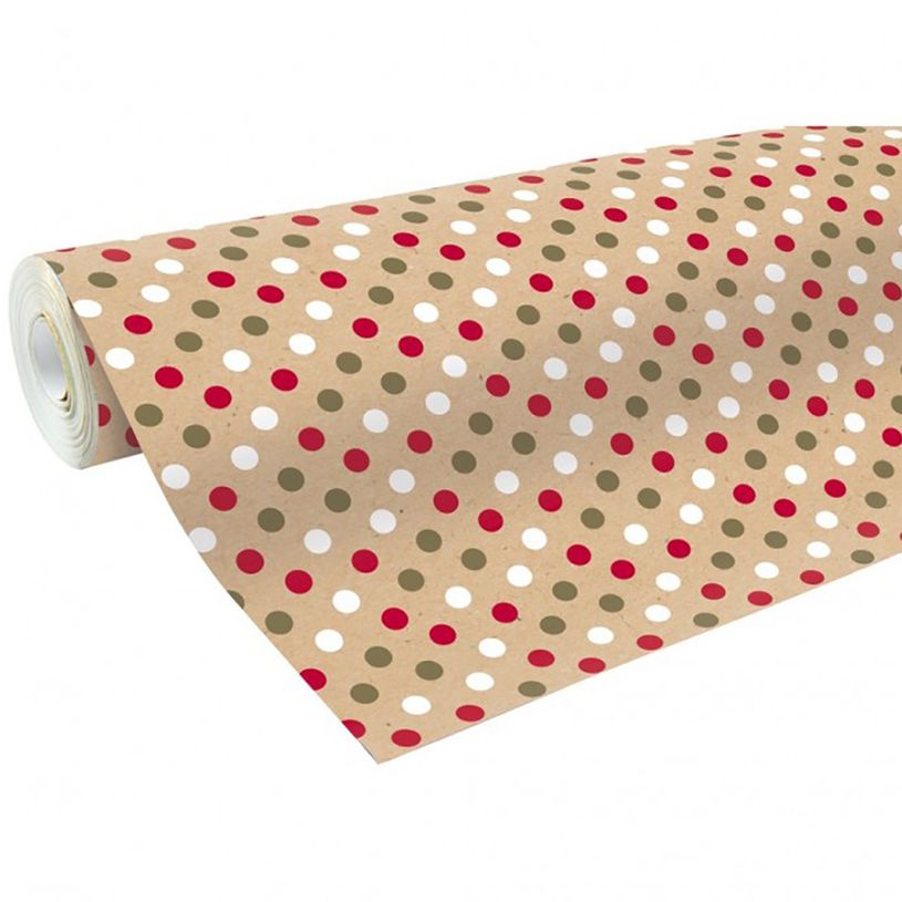 3329682238004-Clairefontaine - Papier cadeau kraft - 70 cm x 50 m - 60 g/m² - pois rouge/blanc/or-P_79414999_1-0