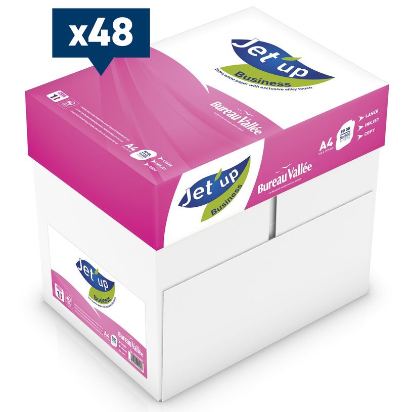 -Jet'up Bureau Vallée - Papier blanc - A4 (210 x 297 mm) - 80 g/m² - 120 000 feuilles (48 cartons de 5 ramettes)--0