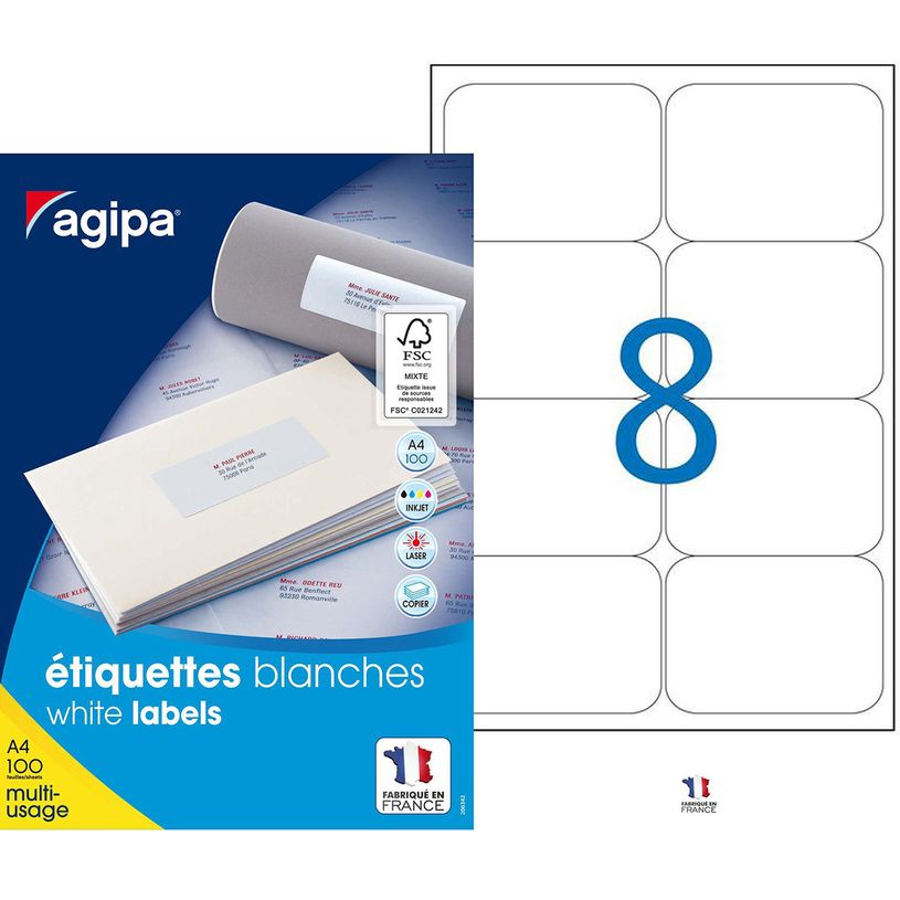 3270241189872-Apli Agipa - 800 Étiquettes adhésives blanches multi-usages - 99,1 x 67,7 mm - coins arro-P_79419962_1-0