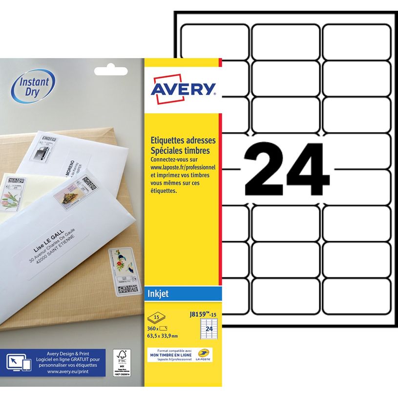 5014702086526-Avery - 360 Étiquettes Mon timbre en ligne - 63,5 x 33,9 mm - Impression jet d'encre - ré-P_79423781_1-0