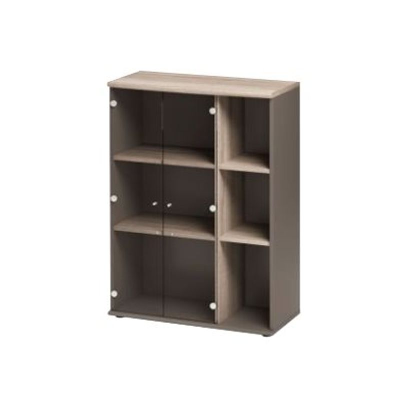 3483600784186-Rangement haut JAZZ+ - L80 x H112 x P39 - 2 portes vitrées - Chêne gris-P_79426219_1-0