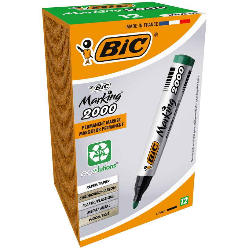 3086122000026-BIC MARKING 2000 - Pack de 12 marqueurs permanents - pointe ogive - vert-P_79428637_1-0
