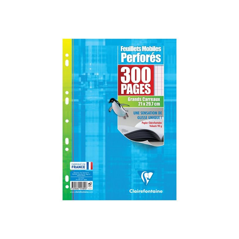 3329680117516-Clairefontaine - feuillets mobiles - 300 pages - A4 - grands carreaux (Seyes) - perforées-P_79429367_1-0