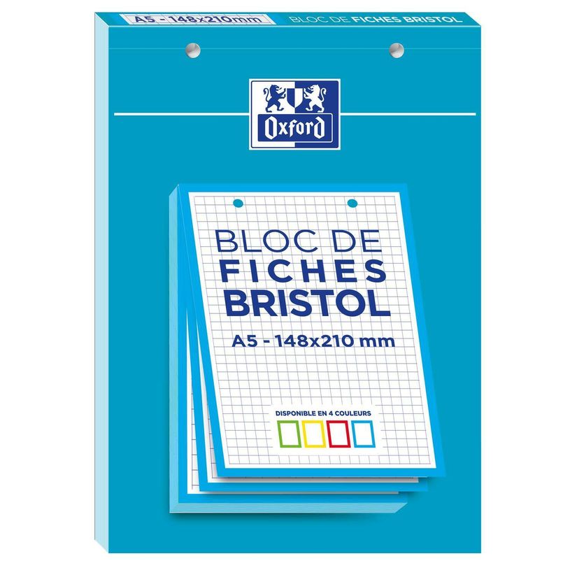 3020120120638-Oxford - Pack de 30 Fiches Bristol - A5 - petits carreaux - perforées - 4 couleurs dispon-P_79431003_18-2