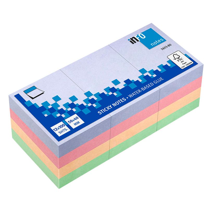 4044355772294-Global Notes - Pack de 12 Blocs - Notes adhésives 100 feuilles - 50 x 40 mm - couleurs har-P_79432111_1-0