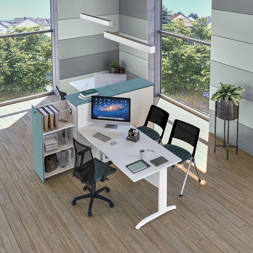 3253310161641-Bureau droit IDRA - L160 cm - Pieds blanc - plateau imitation Chêne gris-P_79432179_5-1