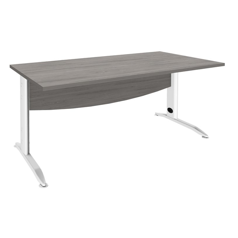 3253310161702-Bureau droit IDRA - L120 cm - Pieds blanc - plateau imitation Chêne gris-P_79432184_1-0