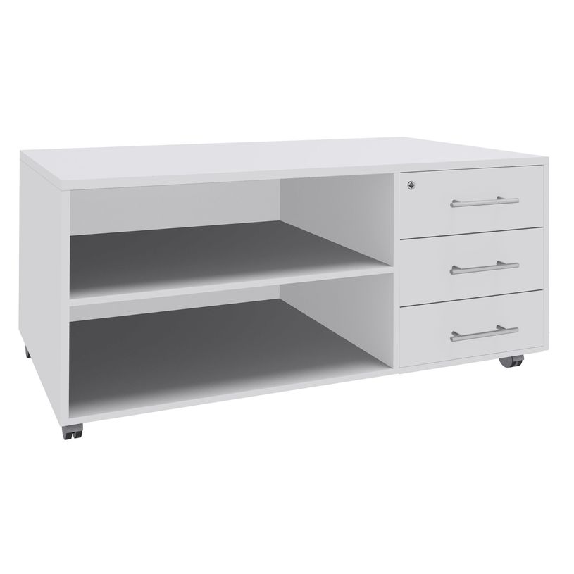 3253310145931-Console mobile EXPRIM/LOFTER/LEVEL - L120 x H63 x P60 cm - 3 tiroirs - coté Blanc - finition -P_79432210_1-0