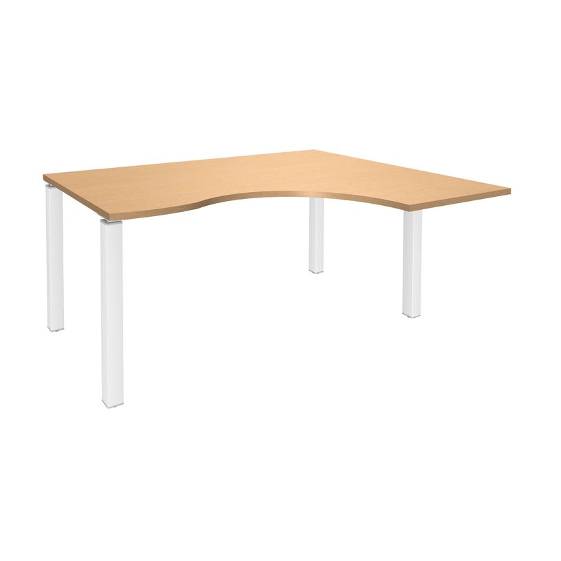 3253310164321-Bureau compact EXPRIM - L180 cm - Retour droite - Plateau imitation Hêtre - Pieds blanc (Pieds de renfort obligato-P_79432313_1-0