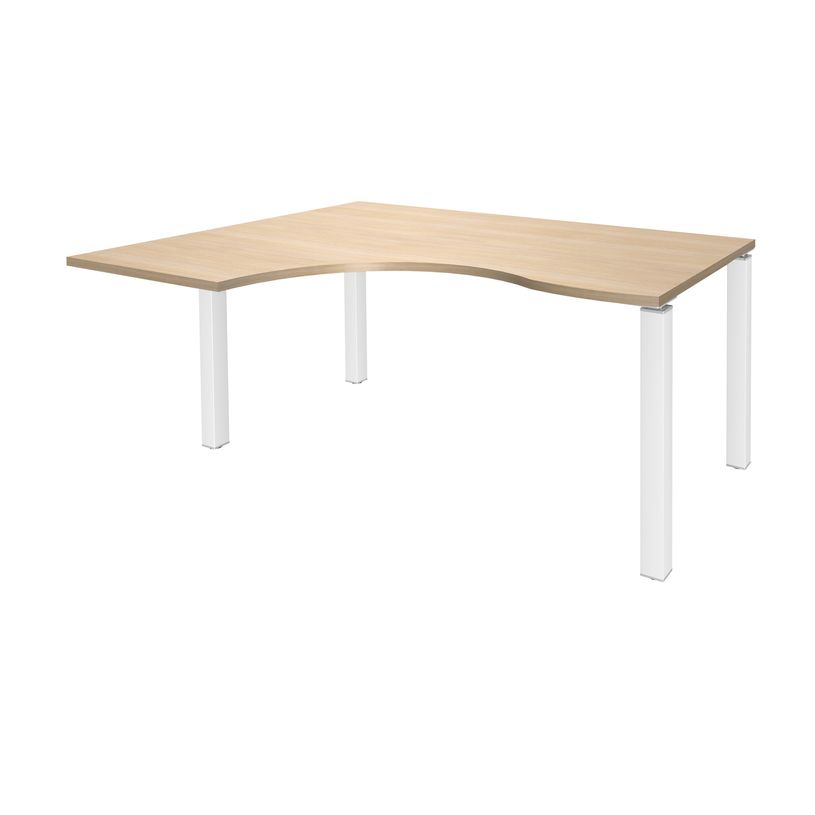 3253310164567-Bureau compact EXPRIM - L180 cm - Retour gauche - Plateau imitation Chêne clair - Pieds blanc (Pieds de renfort obligato-P_79432337_1-0